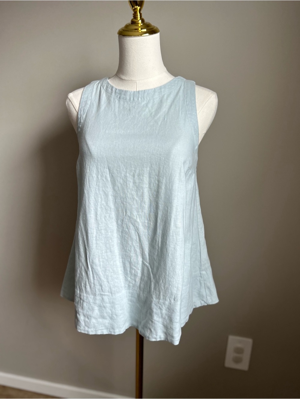 Linen blend Light pale Blue Sleeveless swing Tank Top summer natural neutral